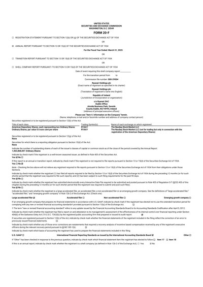 Ryanair Holdings PLC 2025 Annual Report on Form 20-F