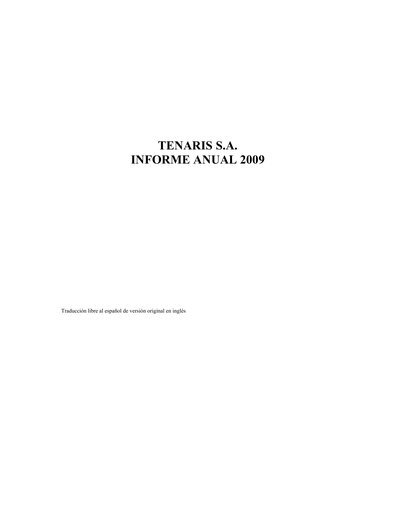 Tenaris SA 2009 Annual Report