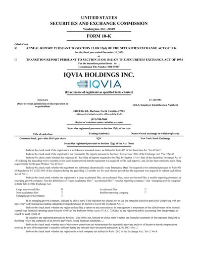 IQVIA Holdings Inc 2025 Form 10-K