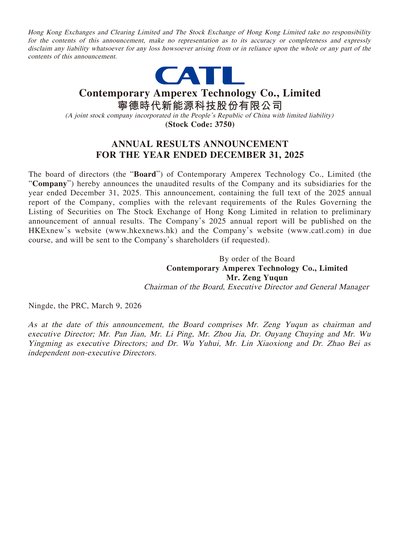 Contemporary Amperex Technology Co Ltd 2025 Annual Results Announcement