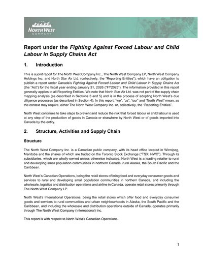 North West Co Inc 2025 Report under the Fighting Against Forced Labour and Child Labour in Supply Chains Act