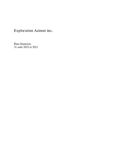 Azimut Exploration Inc 2022 Financial Statements
